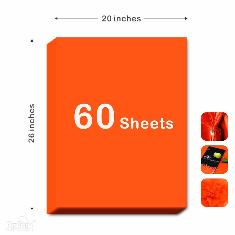 PMLAND Orange Tissue Paper 26 x 20 Inches â€“ 60 Sheets Large Size Wrapping Paper Bigger Than Standard 14 x 20 for Gift Wrap Bags Boxes Crafts and Decorations - Image 2
